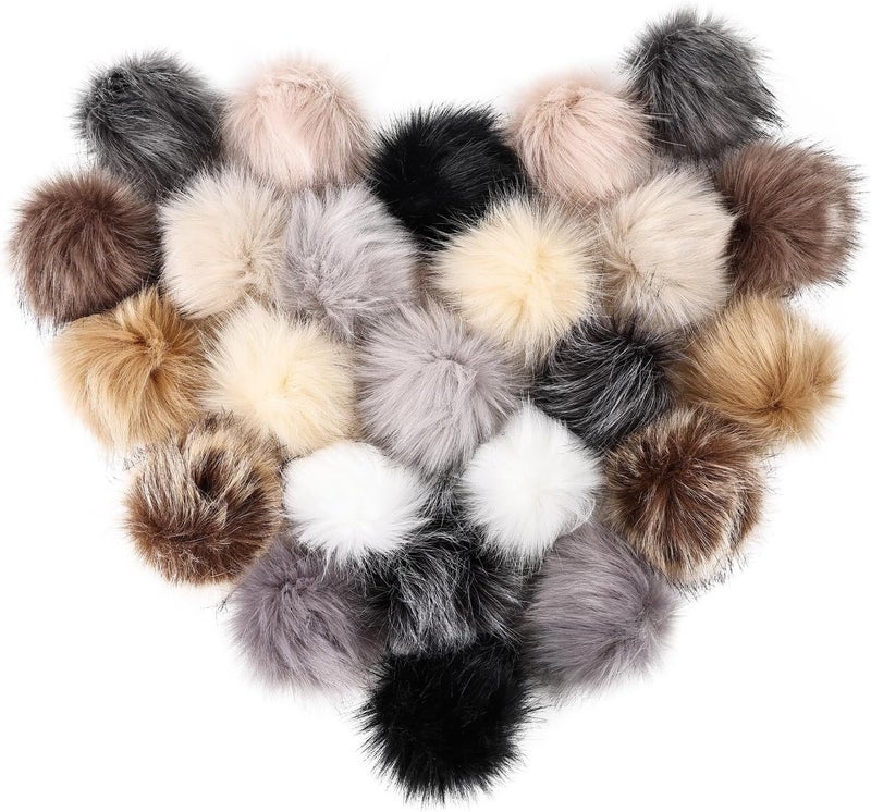 Daieeparty Daieparty 24 Pcs Dark Color Faux Fur Pom Pom Balls,Fluffy Pompom Balls with Elastic Loop Ball Detachable Knitting Accessories for Knitting Hats Beanies Shoes,Scarves,Glove - Image 1